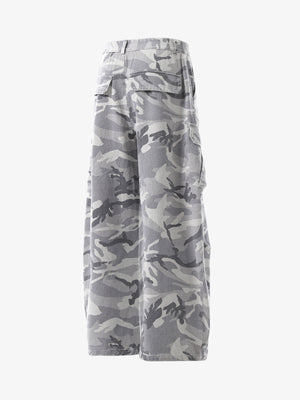 Woven Snow Camouflage Machete Wide-Leg Cargo Barrel Pants - thumbnail 4