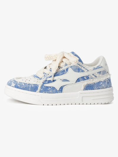 Washed Denim Skate Shoes with Frayed Edges
