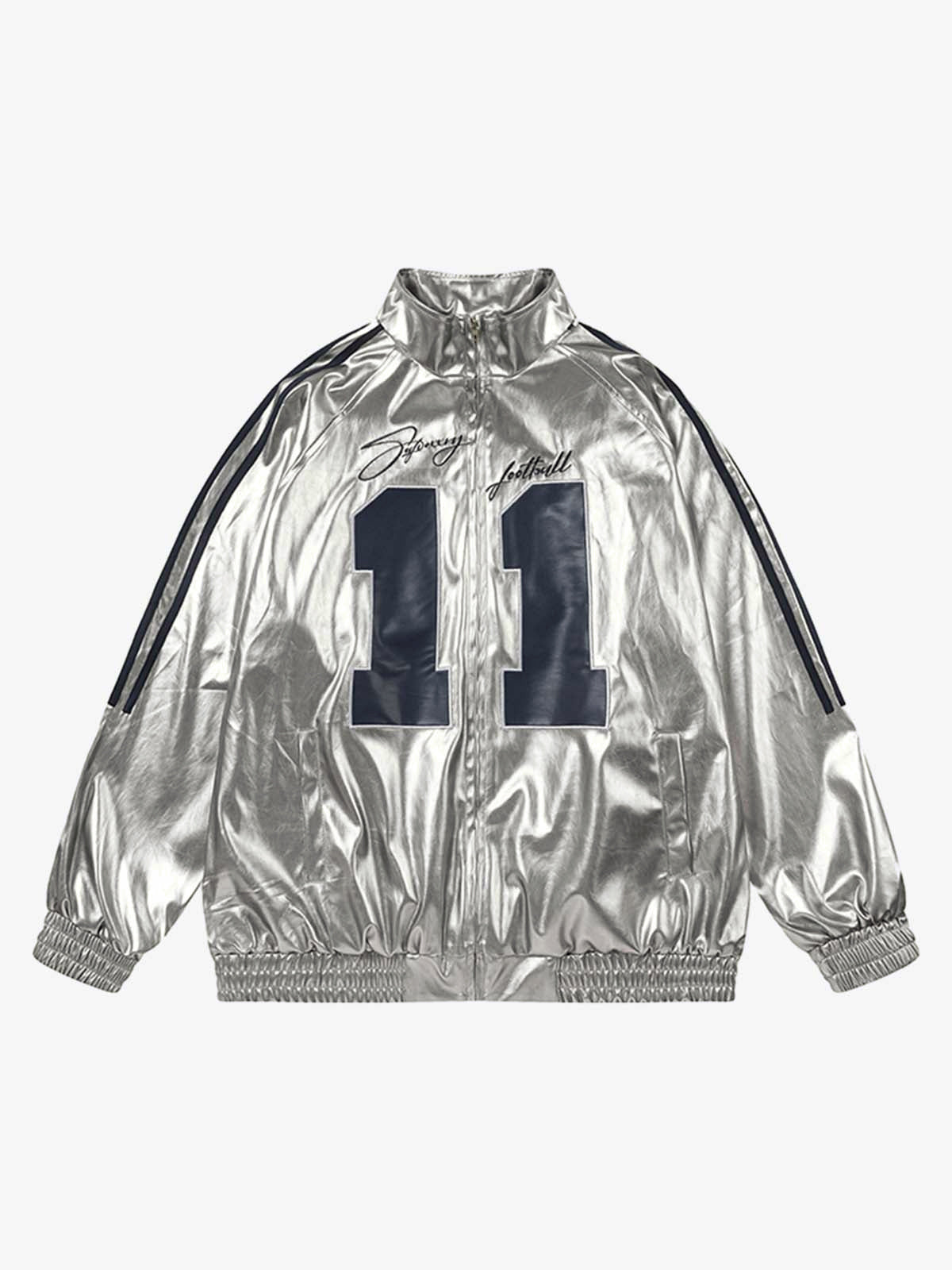 Number 11 Reflective Metallic Leather Track Jacket