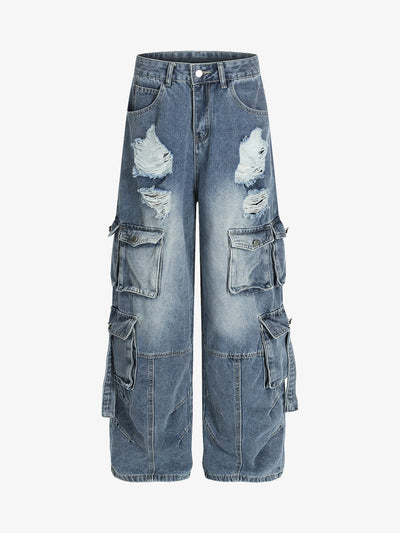ダメージ加工 バギーカーゴジーンズ フラップポケット付き