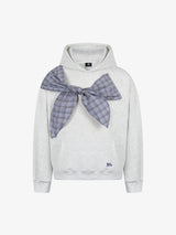 Retro Street Plaid Bow Stitching Hoodie