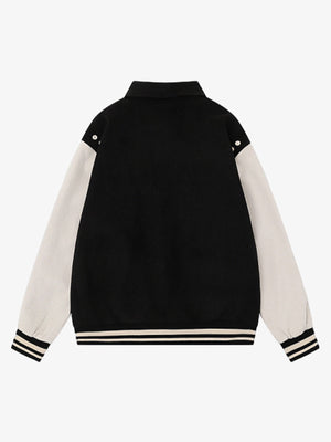 Studded Corduroy Varsity Jacket – Black, back view | XoKool