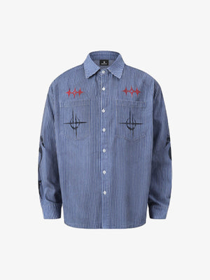 Streetwear Red Star Striped Long Sleeve Shirt - thumbnail 1