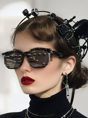 Streetwear Metal Rivet Curved Lens Glasses - thumbnail 3