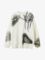 Chain Jacquard Spray-Painted Hole Round Neck Sweater