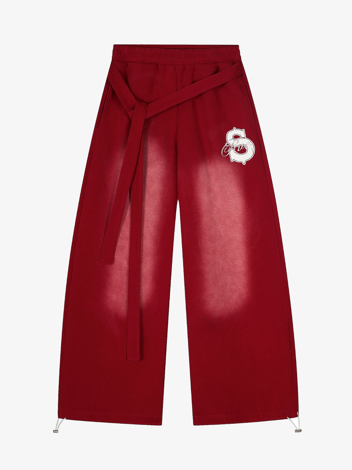 Retro Belted Paratrooper Wide-Leg Pants - Red