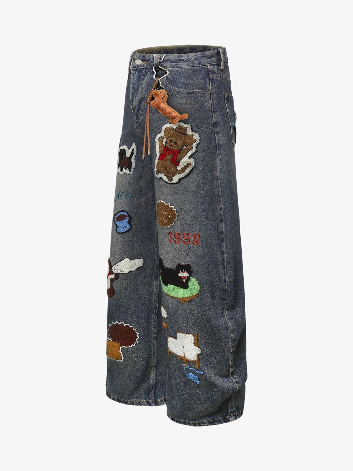 Cartoon patch jeans – side view | XoKool
