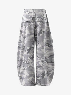 Woven Snow Camouflage Machete Wide-Leg Cargo Barrel Pants - thumbnail 2