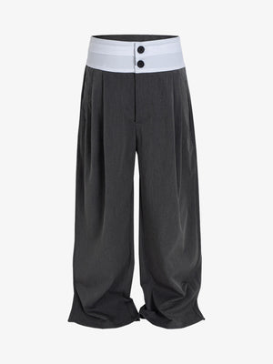 High-Waisted Contrast-Color Patchwork Niche Pants - thumbnail 1