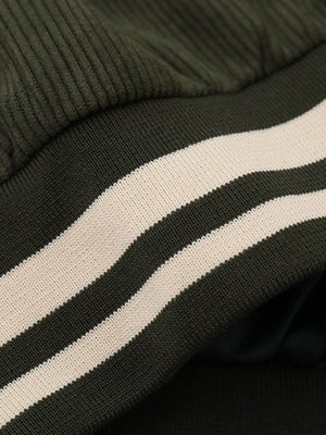 Studded Corduroy Varsity Jacket – Olive, hem rib close-up | XoKool