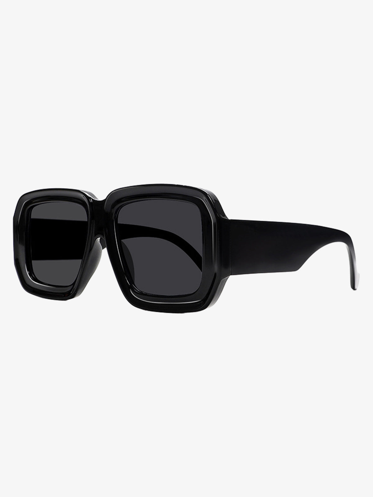 Retro Square Frame Wide Temple Sunglasses - Black Frame Gray Piece