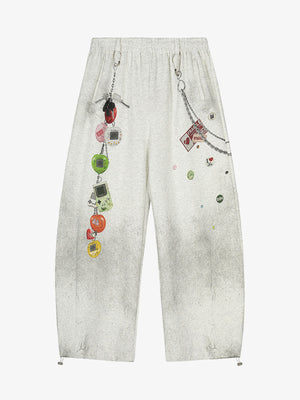 Retro Washed Creative Printed Barrel Pants - thumbnail 1
