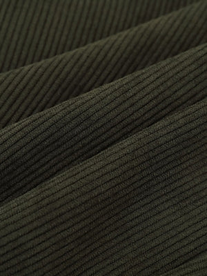 Studded Corduroy Varsity Jacket – Olive, corduroy close-up | XoKool