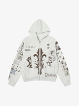 Street Retro Cat Graffiti Hooded Zipper Sweatshirt