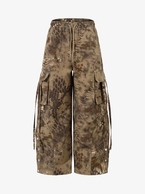 Adjustable Drawstring Python Camouflage Barrel Cargo Pants - thumbnail 1