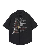Oversized Graphic Cartoon Letter Print Short-Sleeve Shirt
