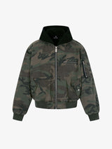 Retro Camouflage Faux Two-Piece Bomber Jacket