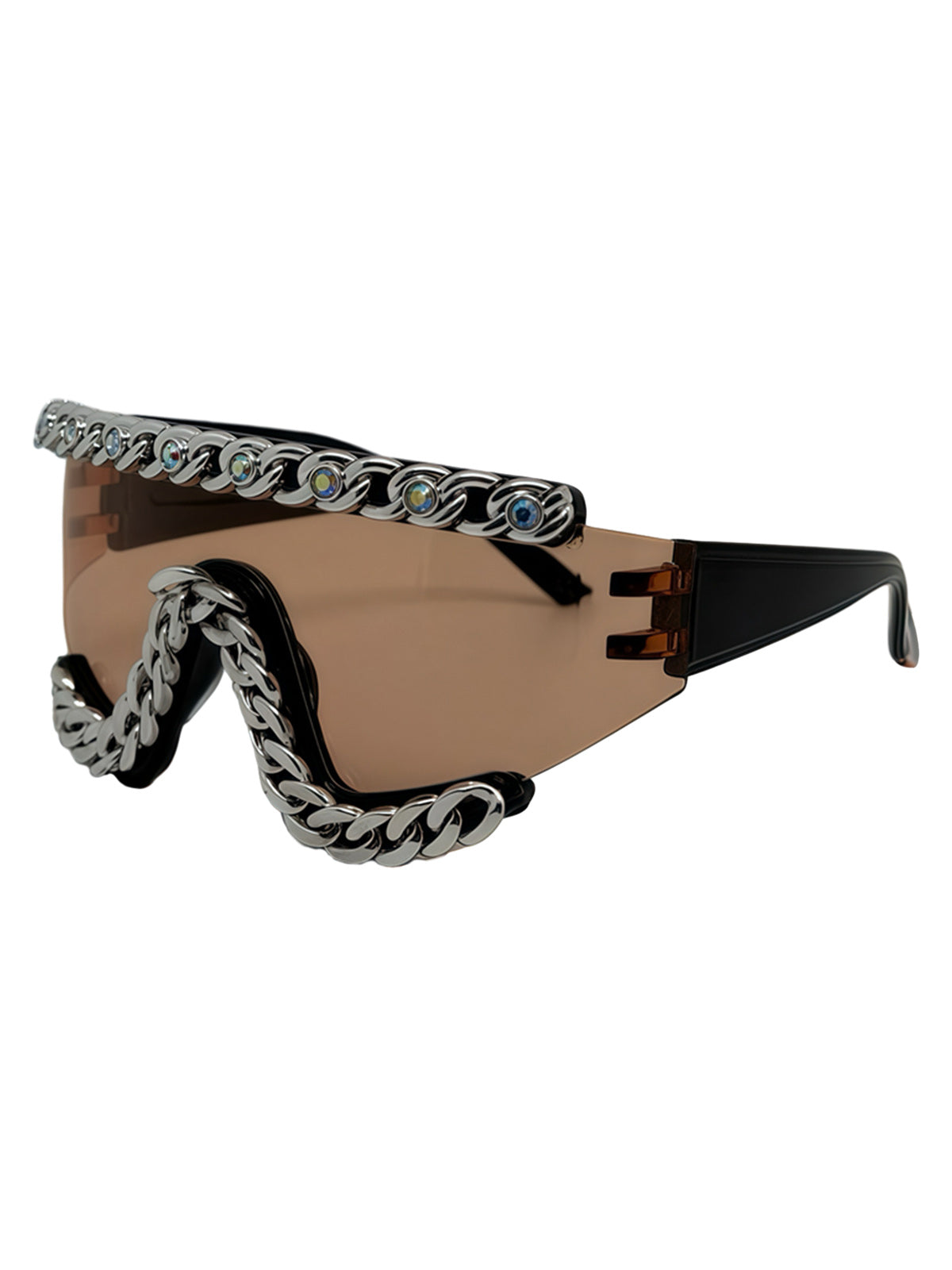 Chain-Embellished Sunglasses - Silver/Tawny