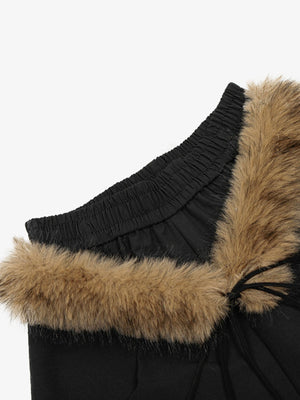 Detachable Fur Collar Drawstring Baggy Pants - thumbnail 3
