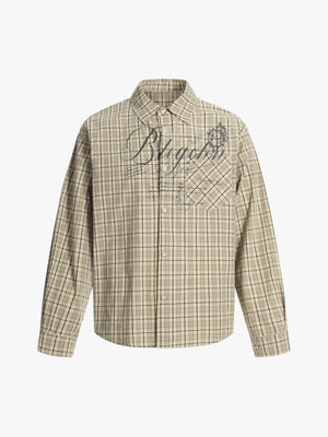 Street Print Lettering Plaid Long-Sleeve Shirt - thumbnail 1