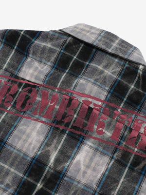 Street Washed Distressed Plaid Letter Print Long-Sleeve Shirt - thumbnail 3
