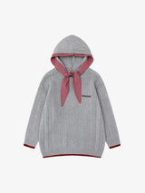Retro Plaid Tie Hooded Knit Sweater
