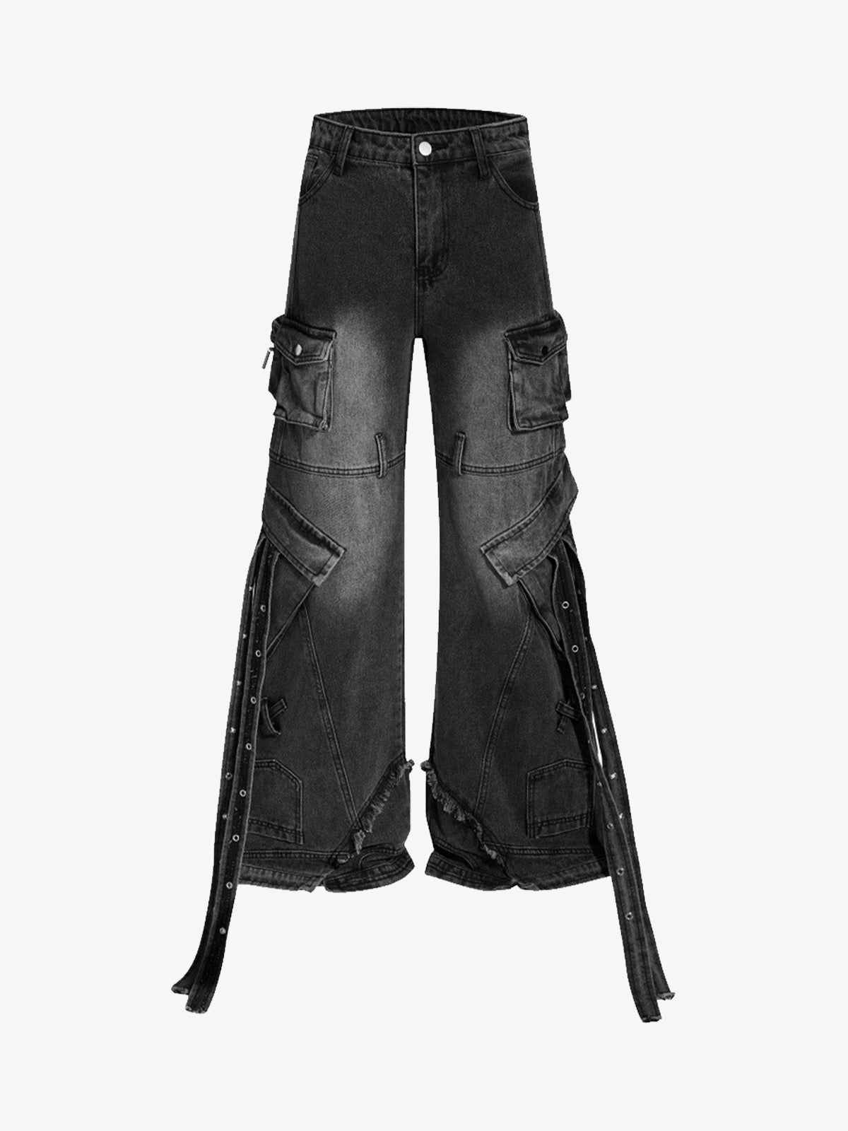 Vintage Washed Distressed Lace-up Cargo Flare Jeans
