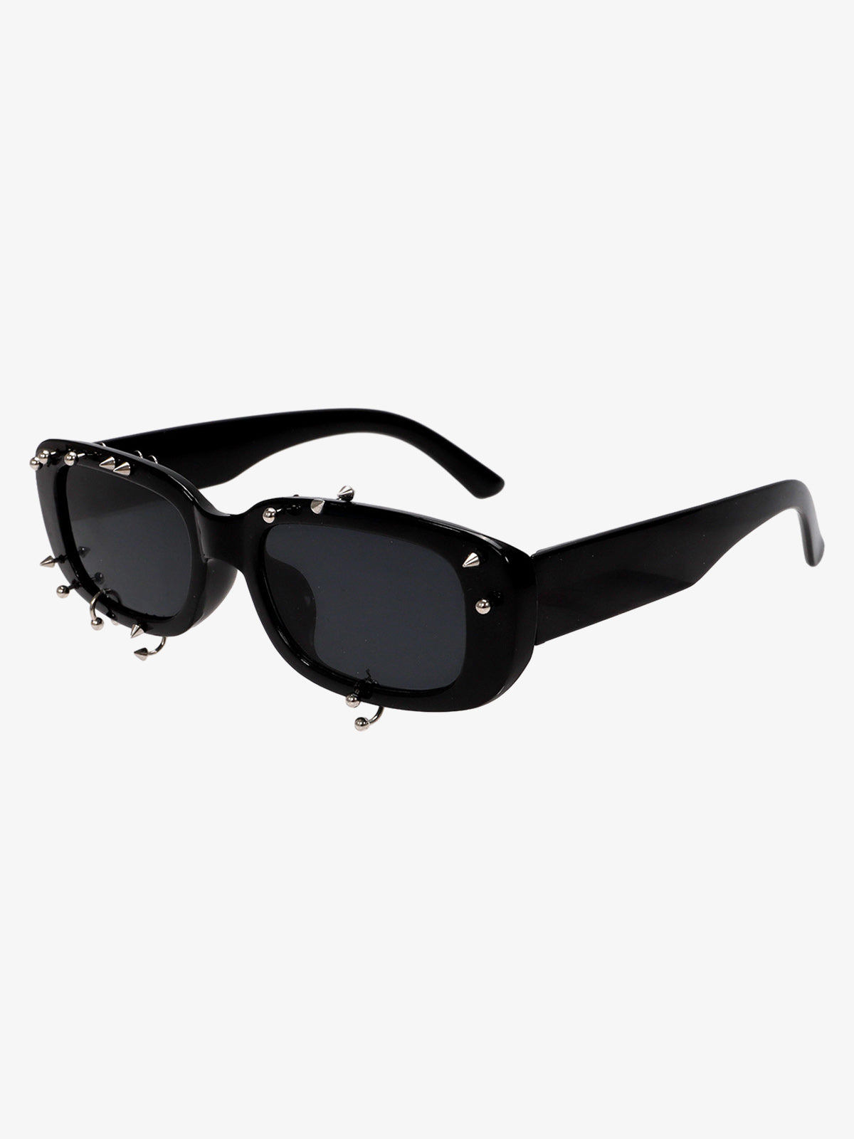 Retro Punk Studded Small Square Frame Sunglasses - Black