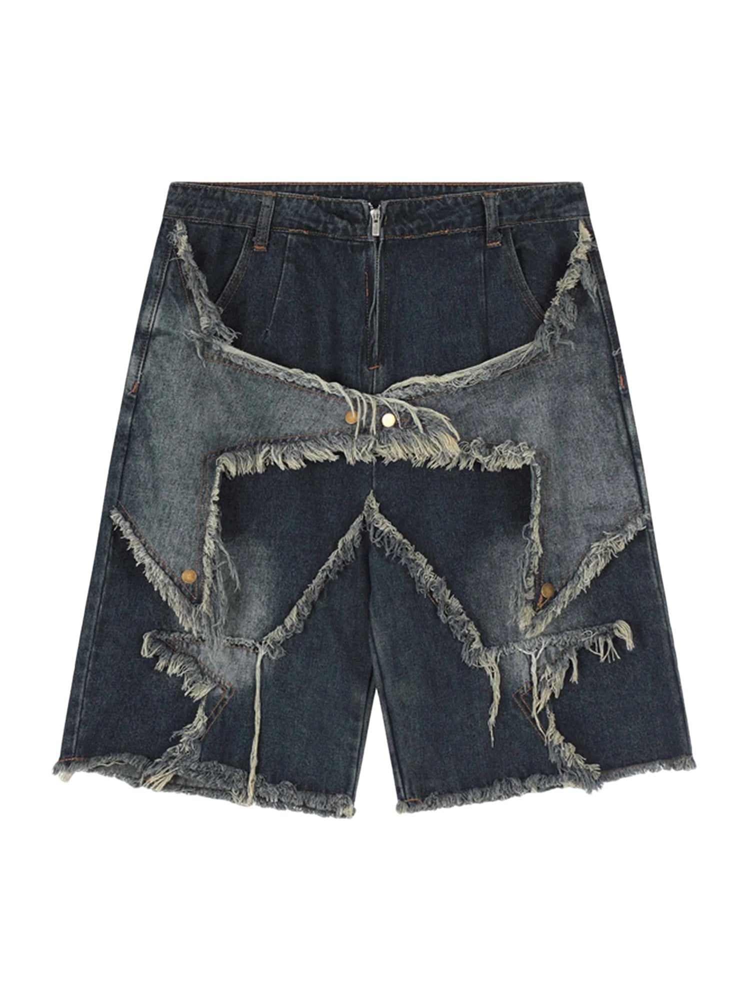 Pentagram Patch Denim Shorts Streetwear Style - 10001