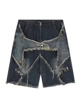 Pentagram Patch Denim Shorts Streetwear Style - 10001