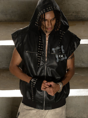 Thorn Destruction Frame Pattern Leather Vest - thumbnail 3