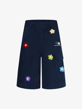 Retro Floral Embroidered Pleated Multi-Pocket Cargo Jorts