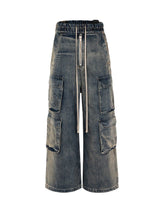 Wide Leg Multi Pocket Straight Leg Loose Jeans Streetwear - 8003
