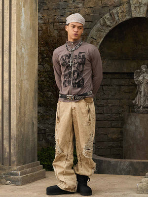 Acid Wash Moto Jeans – On model, full front hands behind | XoKool