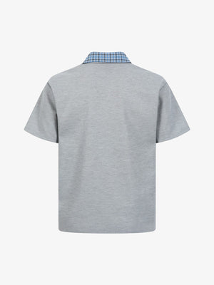 Retro Pearl Letter Plaid Collar Polo Shirt - thumbnail 4
