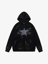 Retro Wasteland Star-Print Brush Ink Print Cardigan Hoodie