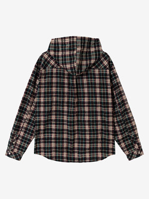 Retro Plaid Patchwork Hooded Work Shirt - thumbnail 5
