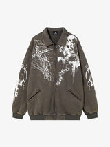 Retro Dark Skull Cross Print Lapel Zipper Jacket