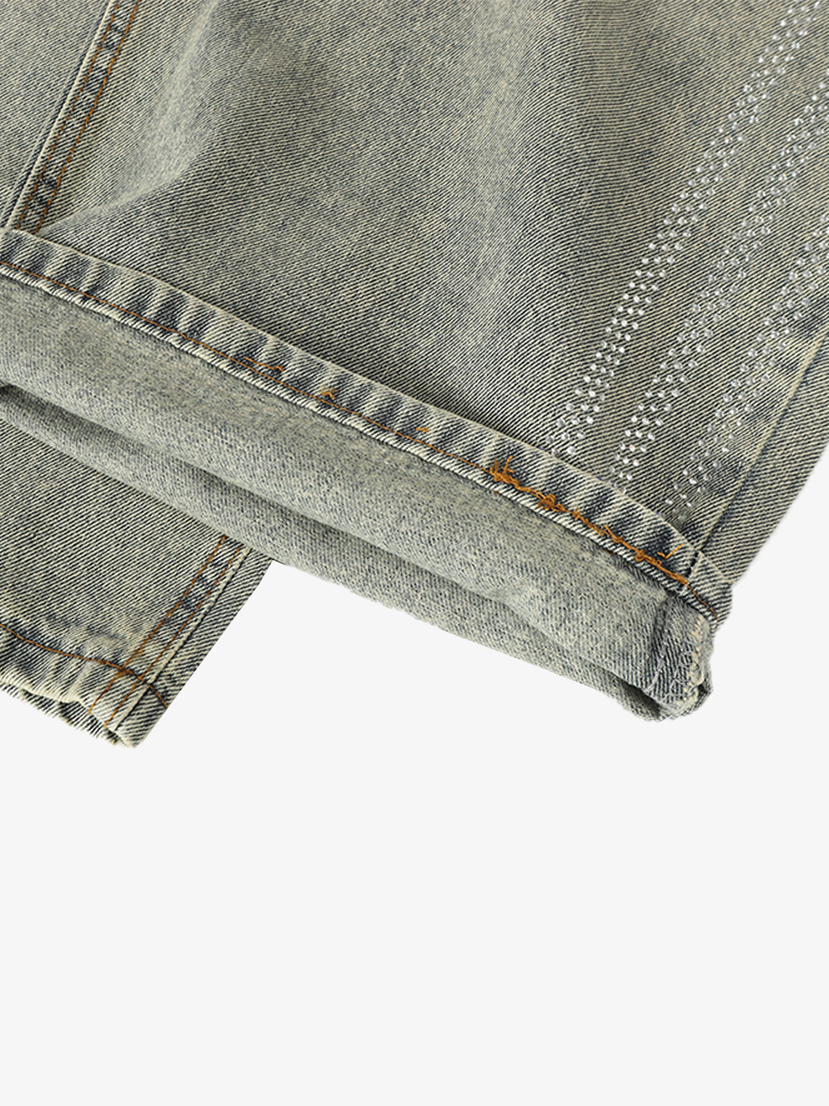 Rhinestone stripe jeans – hem close-up | XoKool