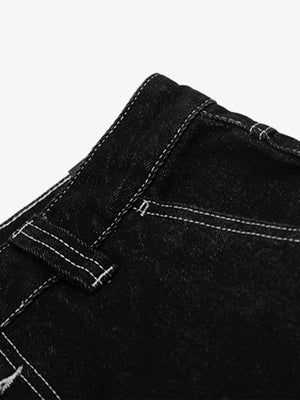 Long Black Jorts – waistband belt loop close-up | XoKool