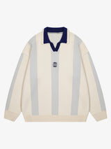 Vertical Striped Colorblock Lapel Sweater