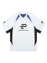 Contrast Color Sporty V-Neck Jersey T-Shirt