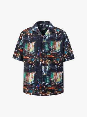 Night Scene Oil Painting Full-Print Short-Sleeved Shirt - thumbnail 1