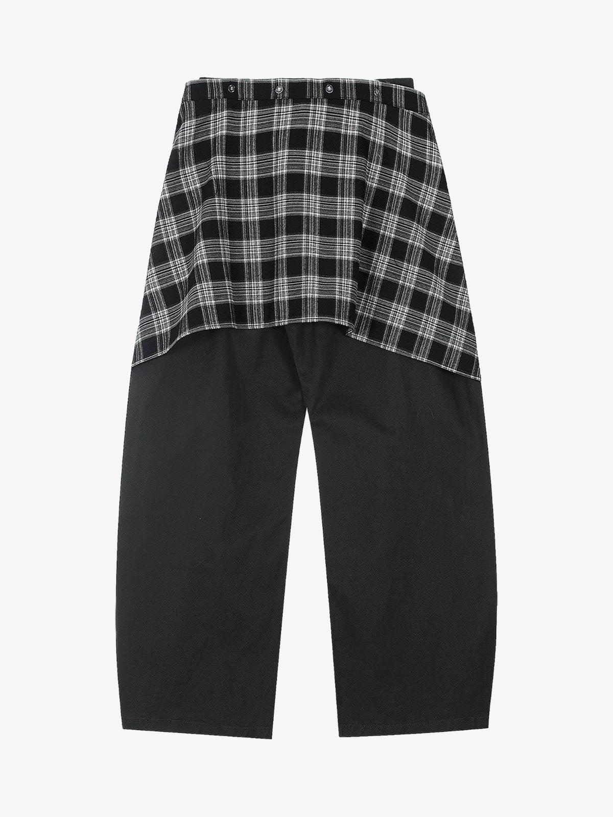 Plaid Decorative Patchwork Loose Pants - Black