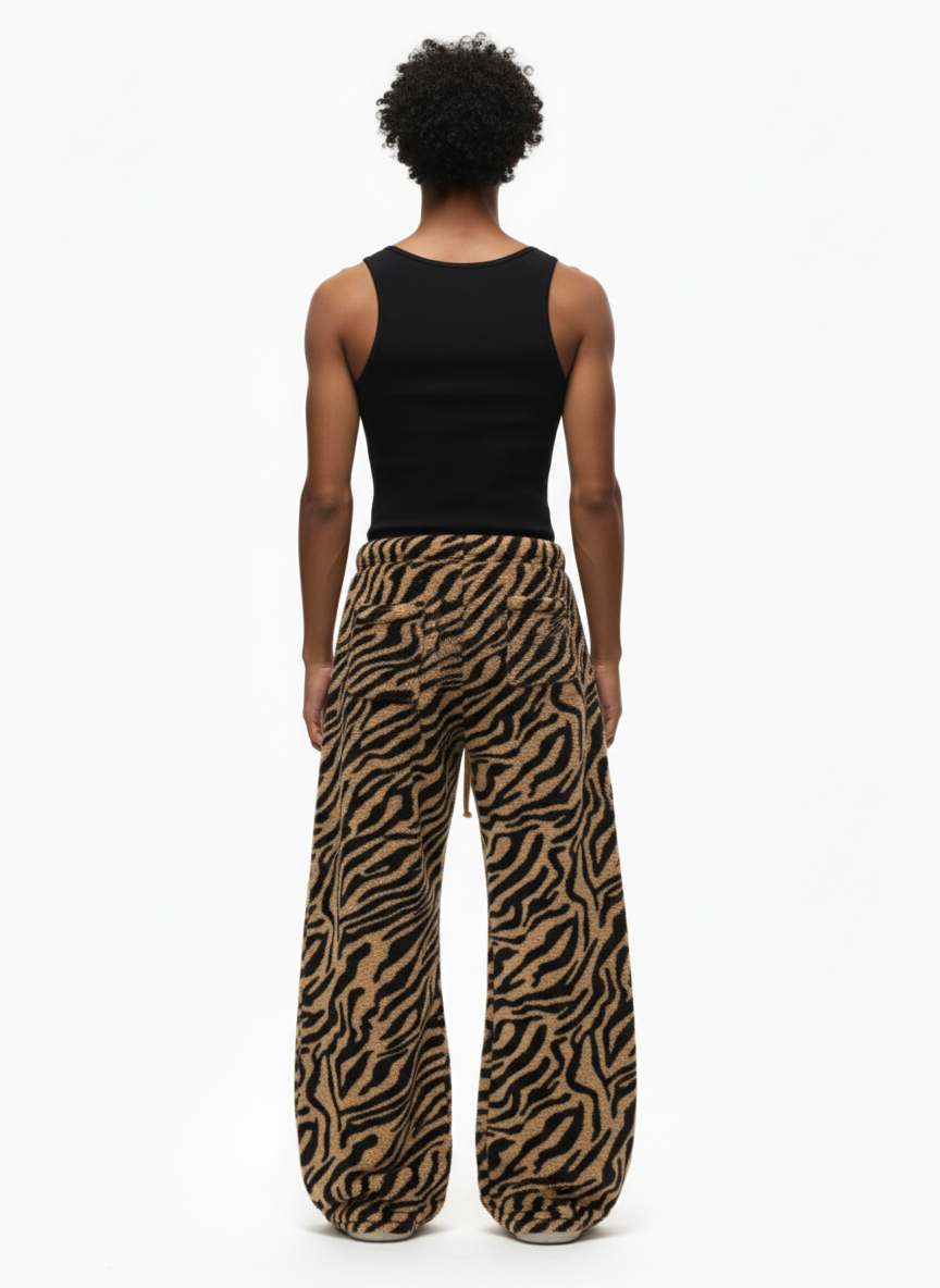 Zebra print pants – full body on model back | XoKool