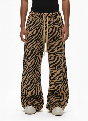 Zebra Print Sherpa Barrel Pants – on model front | XoKool