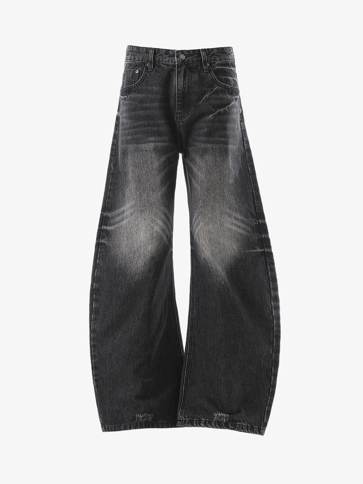 Vintage Washed Distressed Whisker Barrel Jeans - Black
