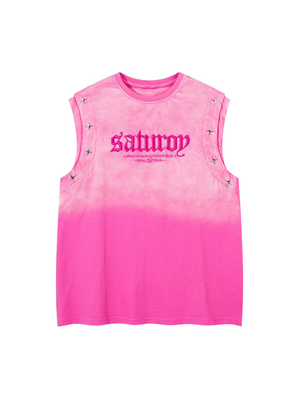 Washed Heavy-duty Letter Embroidered Waistcoat - Pink