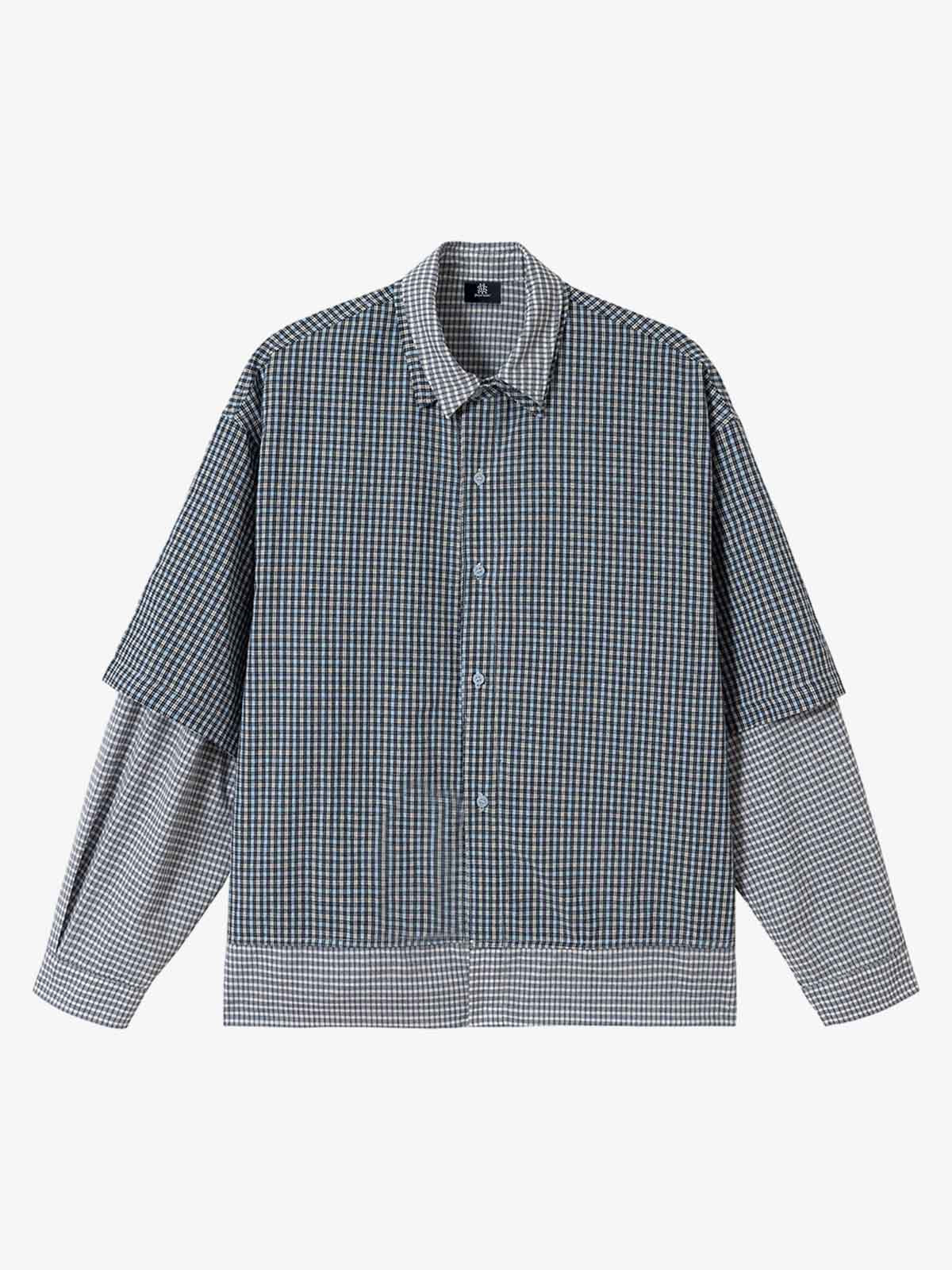 Double-layered Plaid Deconstructed Shirt - image 3