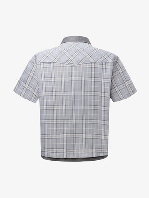Faux Two-piece Pearl Button Plaid Short-Sleeved Shirt - thumbnail 3
